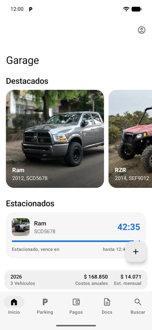 Los vehículos en la pantalla de inicio de GarageApp