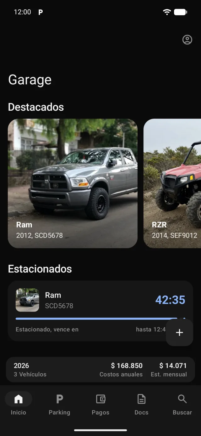 Los vehículos en la pantalla de inicio de GarageApp